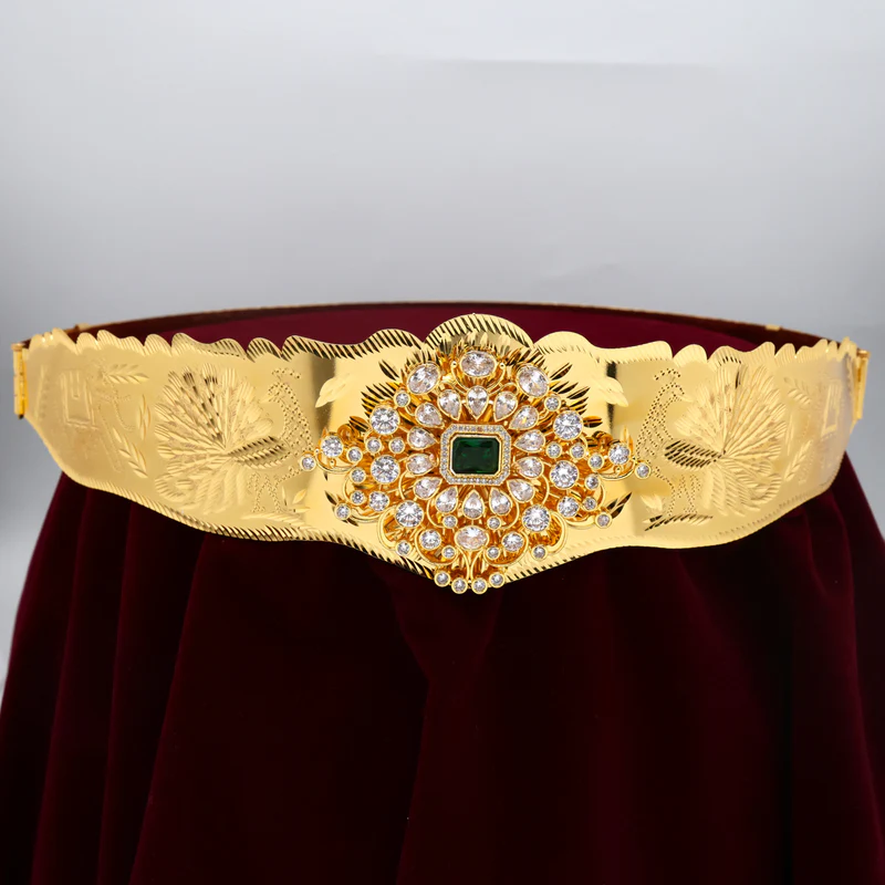 Gold Look Peacock Carved Diamond Look Pendant Adjustable Bridal Hipbelt